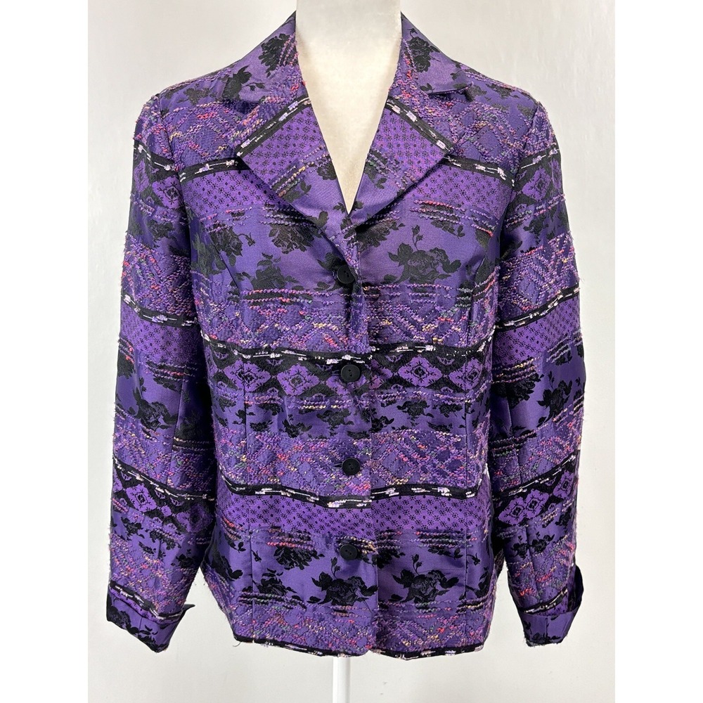 Coldwater Creek Embroidered Blazer Jacket M Purple Black Textured Western Vibes